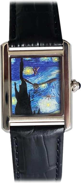 234. Van Gogh - The Starry Night — hand-painted dial, stainless steel case, leather black strap