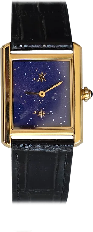 240. Midnight Galaxy Gold — hand-painted dial, golden stainless steel case, black leather strap (as photographed)